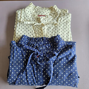 Bundle of 2 Polka Dot Blouse Top Womens S Classic Feminine Light Academia Office